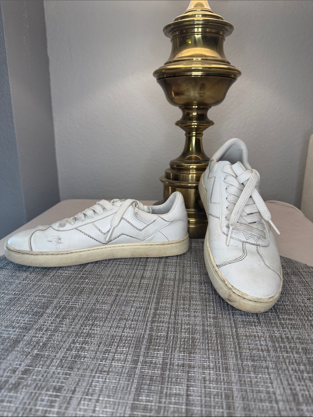 Stuart Weitzman White Leather Lace-Up Sneakers